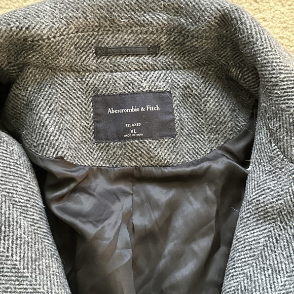 Abercrombie And Fitch Herringbone Wool Top Coat Jacket Men's XL - Picture 5 of 9